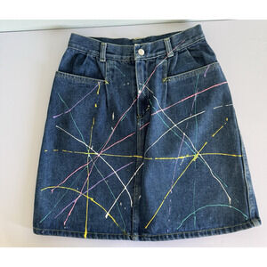 Women’s Y2K 90’s Distressed paint splatter Denim Jean Skirt Size XXS (0) Vintage